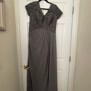 Amazon Gray Ruched Maxi Gown with Flutter Cap Sleeves